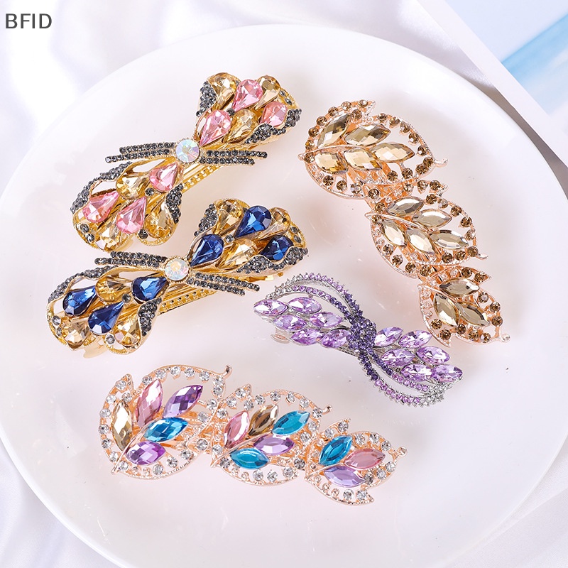 [BFID] Bunga Kristal Jepit Rambut Gadis Wanita Hiasan Kepala Perhiasan Untuk Wanita Warna Berlian Imitasi Ponytail Alloy Spring Clip Fashion Barrettes [ID]