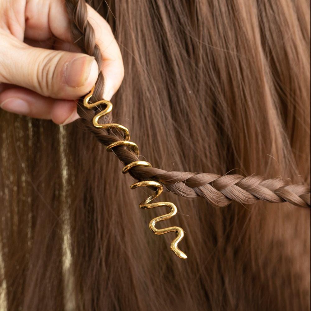 Needway 28pcs /set Klip Cincin Rambut DIY Curve Silver Viking Celtic Knot Alloy Golden Kotor Kepang Rambut Gesper Untuk Wanita