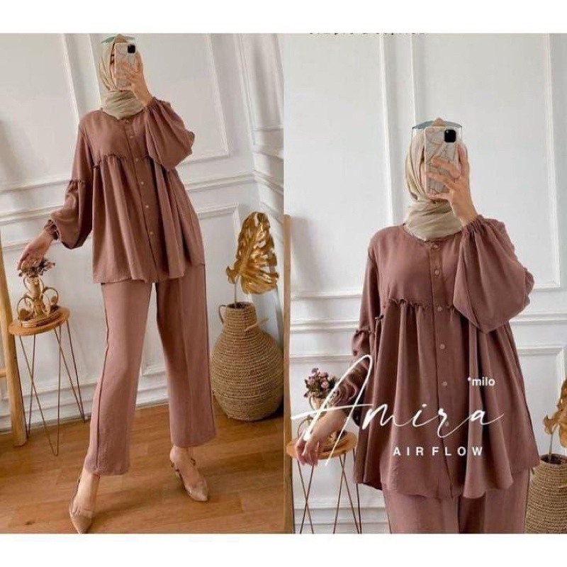 𝐏𝐆𝐌𝐓 • Amira One Set Crinkle Airflow Setelan Wanita