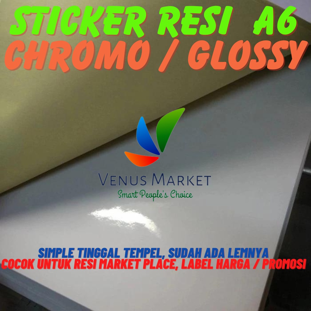 

Sticker Chromo A6 / Kertas Stiker Glossy Mengkilap A6 1 RIM Untuk Printer Laserjet & Sticker Thermal Untuk Printer Epos VENUS MARKET