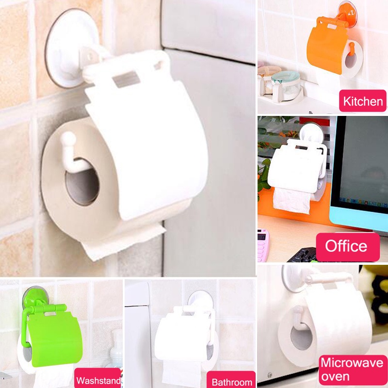 Wall Mounted Sucker Toilet Paper Holder Shelf Rak Tissue Dengan Penutup Toilet Roll Rak Penyimpanan Kertas Stand Tray Organizer Kamar Mandi