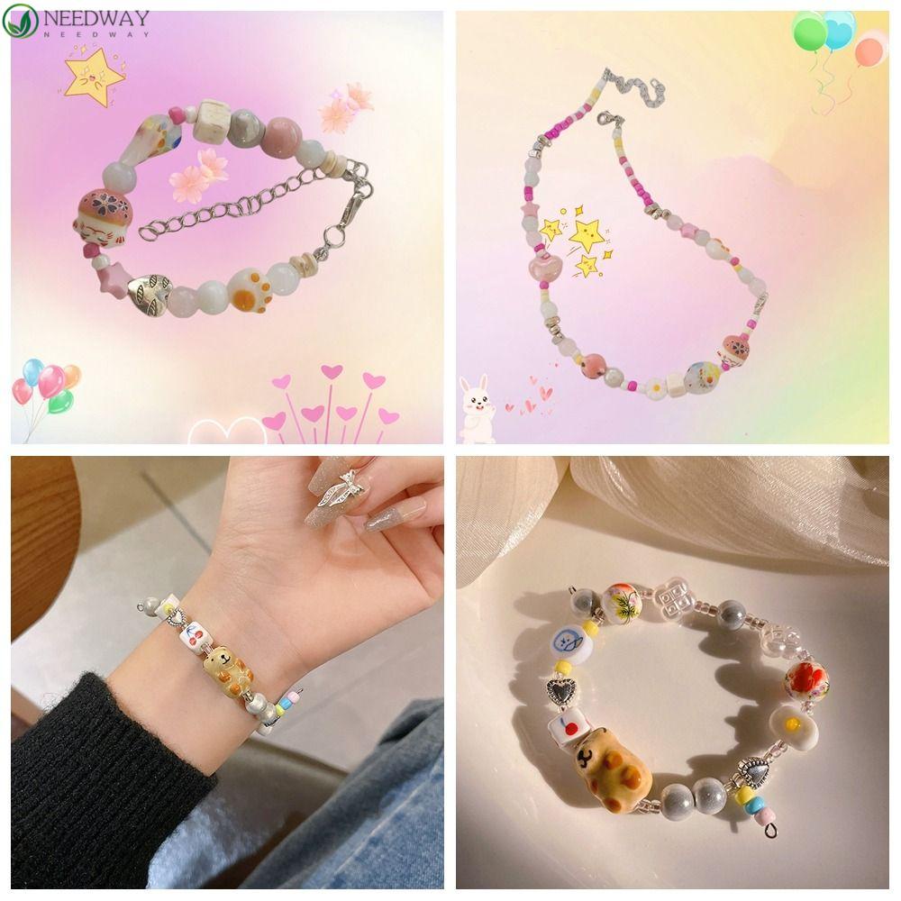 Needway Wanita Warna-Warni Kalung Lucu Manis Hati Resin Fashion Perhiasan Gadis Choker Y2K Kalung Untuk Hadiah Hari Valentine