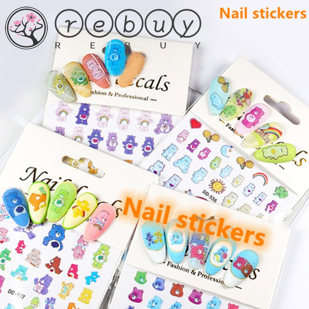 Rebuy Bear Stiker Kuku Wanita Lucu Warna-Warni Kartun DIY Nail Decals