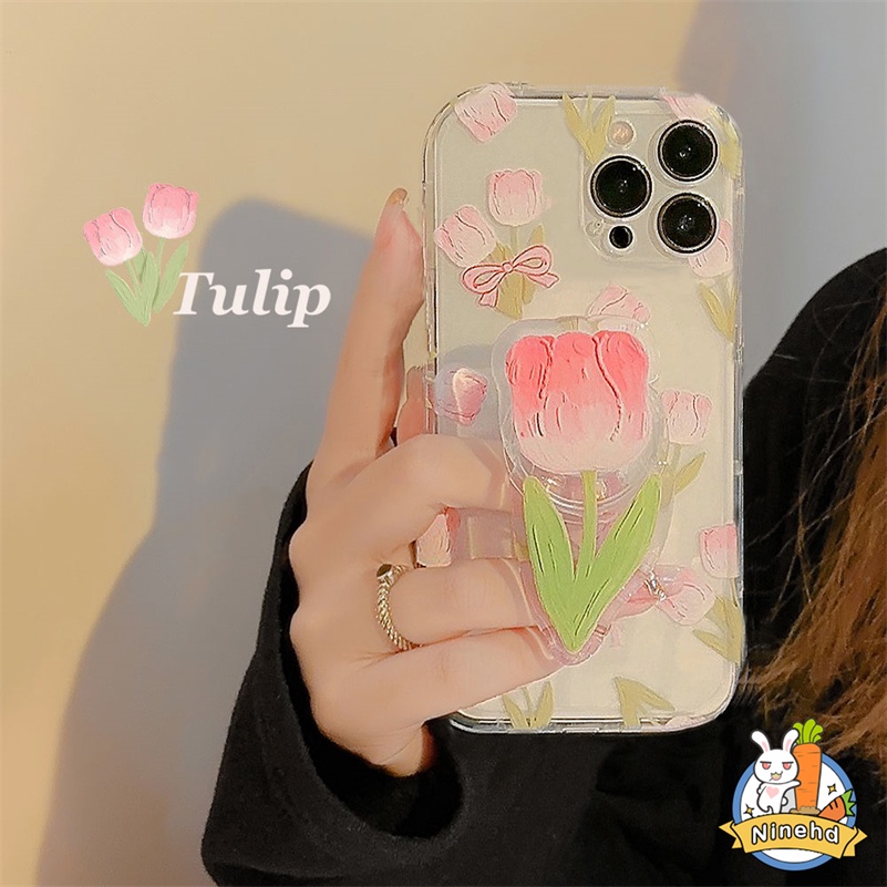 IPHONE Casing Kompatibel Untuk Iphone14 13 12 11 Pro Max X Xr Xs Max8 7 6 6s Plus Se2020Bunga Tulip Transparan Silikon Casing Ponsel Perlindungan Lensa Bumper Shockproof Cover Pelindung