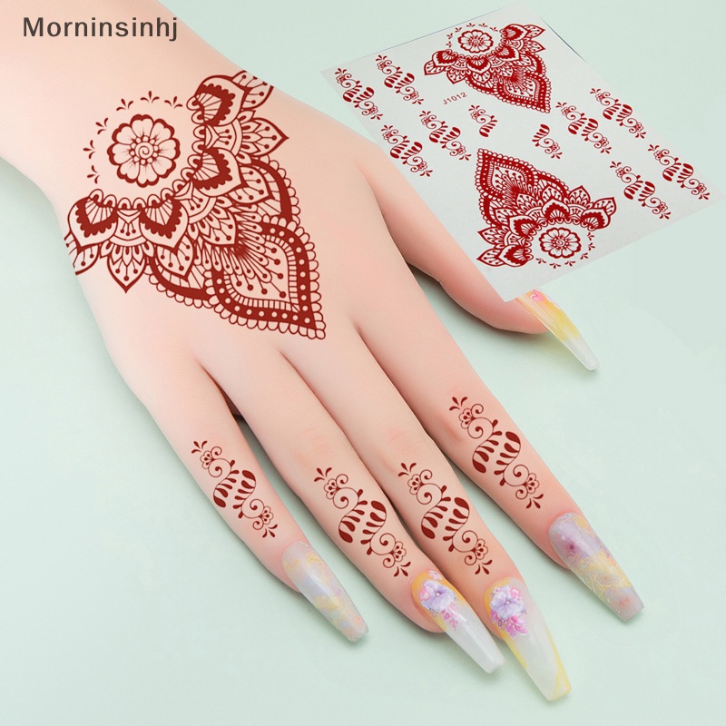 Mornin Henna Merah Tato Temporer Wanita Bunga Mandala Mehndi Stiker Untuk Tangan Wanita Pelindung Tubuh Tato Tahan Air id