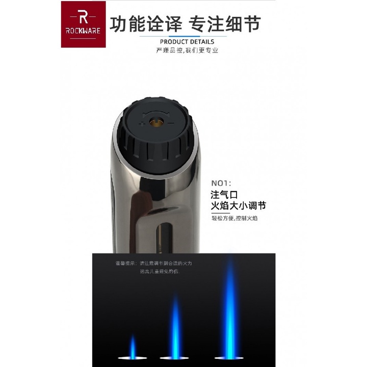 ROCKWARE RW-K7 - Precision Torch Butane Jet Flame Lighter Refillable
