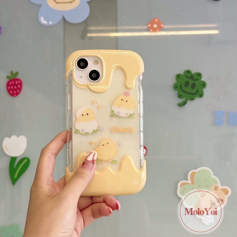 3d Ice Cream Shockproof Soft Tpu Phone Back Case Kompatibel Untuk IPhone XR X XS Max 7Plus 11 13 14 12 Pro Max 8Plus 7 8 Plus Kartun Anak Ayam Lucu Ponsel Cover