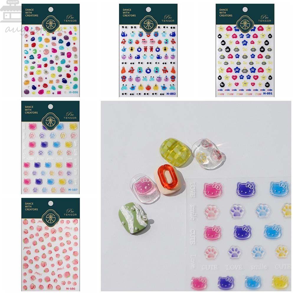 AUGUSTINA Agustina Stiker Kuku Warna-Warni Perekat Lembut Buah Kitty Cat Manicure Kartun Dekorasi Kuku Untuk Wanita