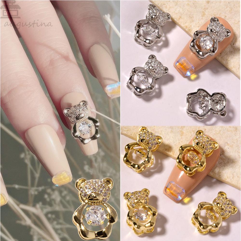 AUGUSTINA Agustina 3D Kuku Berlian Imitasi DIY Shiny Heart Charms Emas Kristal Kuku Perhiasan