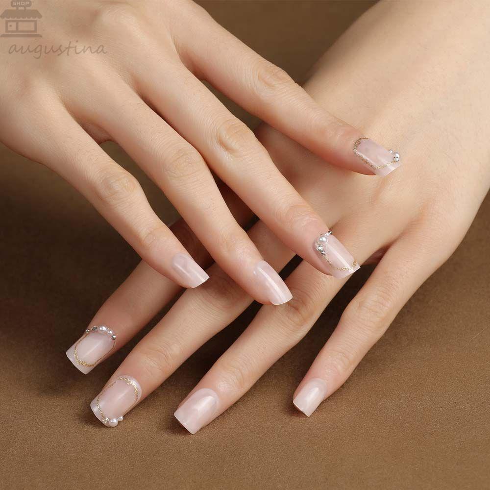 AUGUSTINA Agustina Kuku Palsu 24 Pcs/set Lucu Tekan Pada Kuku DIY Nail Art Manicure Rhinestone Nail Extension