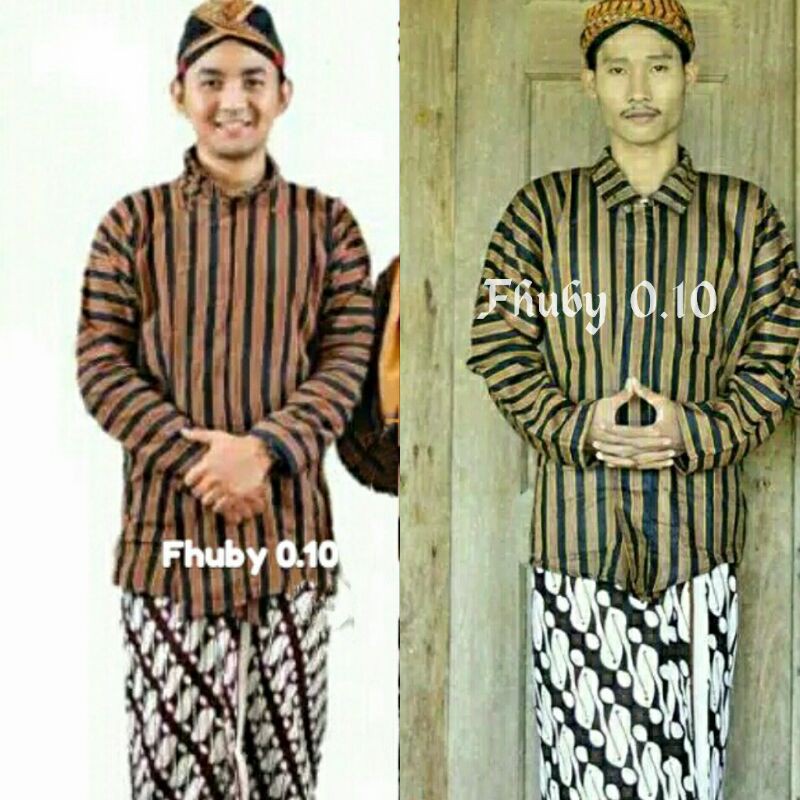 Kebaya dan Sorjan Setelan Surjan Lurik Dewasa Komplit / Baju + Jarik Instan Putih + Blangkon Lurik