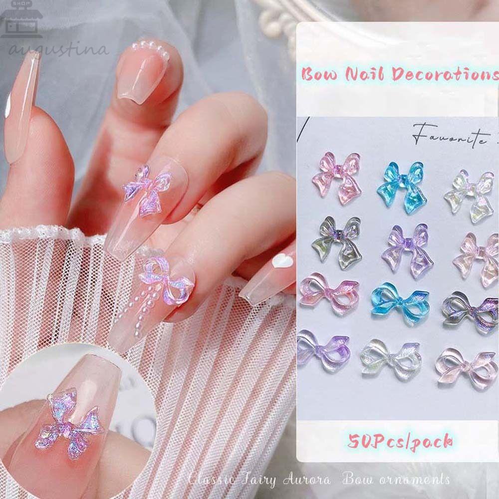 AUGUSTINA Augustina Bow Nail Dekorasi Resin Korea Nail Charms Ikatan Simpul Manikur Aksesoris Hiasan Kuku Nail Jewelry