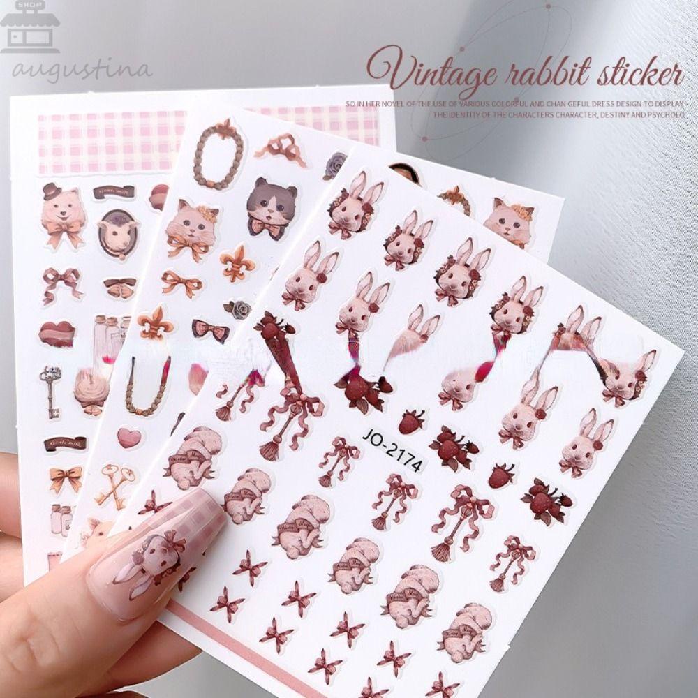 AUGUSTINA Agustina Kartun Hewan Stiker Kuku 5lembar Babi Bunga Manicuring DIY Foil Pola Hewan Nail Art Decals