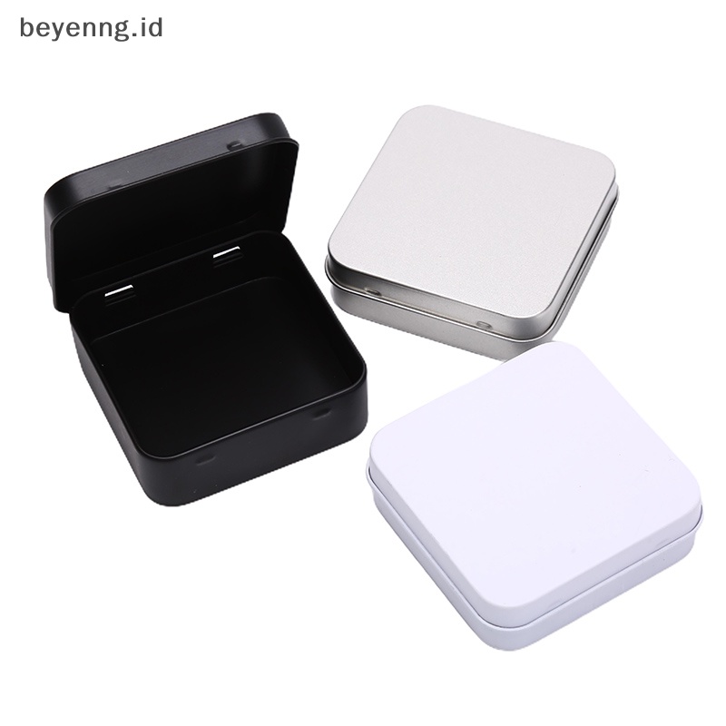 Beyen Wadah Kaleng Logam Mini Persegi Berengsel Flip Penyimpanan Tin Box Perhiasan Coin Case ID