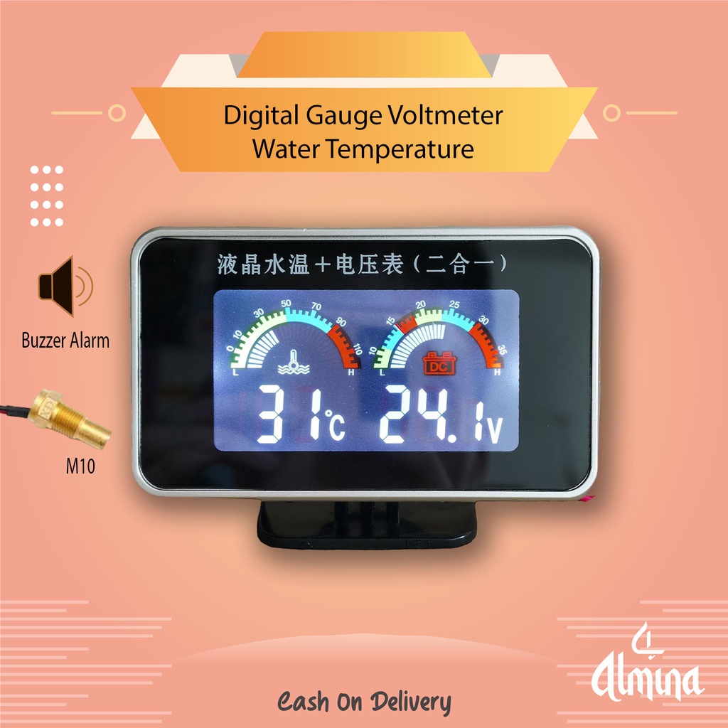 2in1 LCD Digital Pengukur Temperatur Air Voltmeter Tekanan Air untuk Mobil 12-24V Water Temp Temperature M10