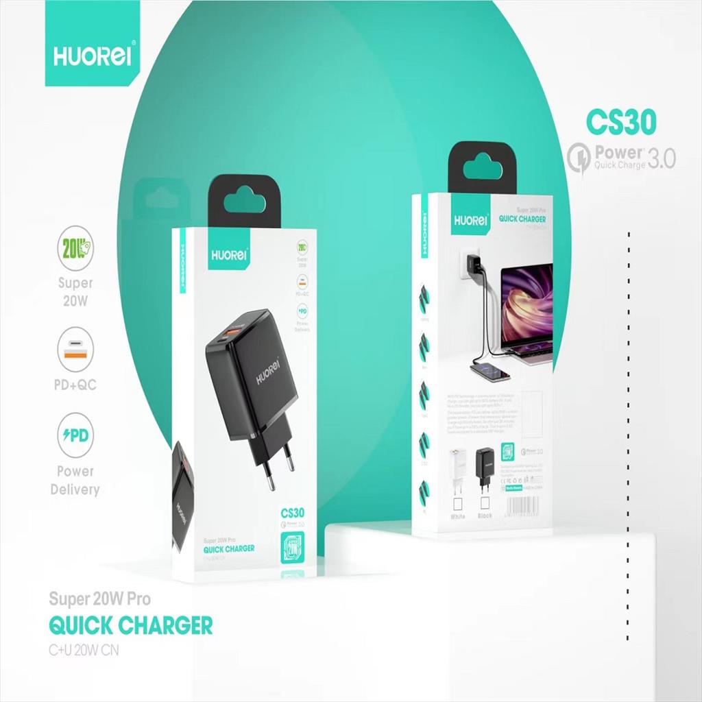 HUOREI CS30 Super Quick Charge Output PD 20w + QC 3.0 Free Kabel Micro