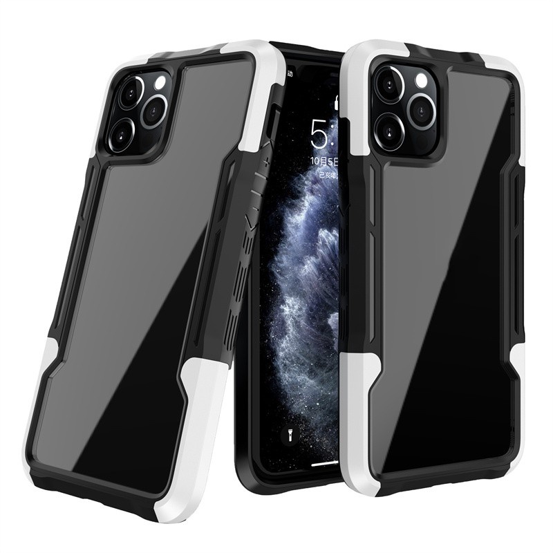 IPHONE 3in1 Shockproof Cover Transparan Casing Ponsel Untuk Iphone11 12 13 14 Pro Max7 8 14 plus XR XS MAX X Acrylic+TPU+PC Hard Case Bumper