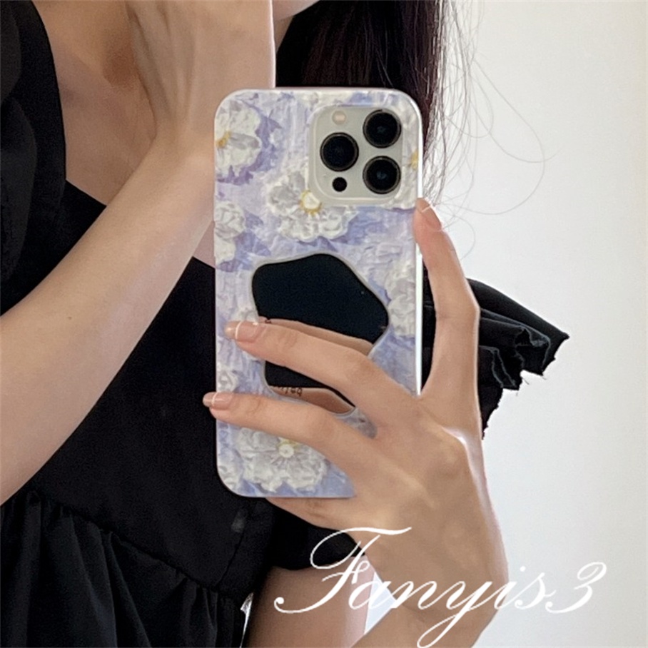 Compatible For IPhone 14 13 12 11 Pro Max X XR Xs Max 8 7 6 6s Plus SE 2020 Kompatibel Untuk Biru Hijau Bunga Cermin Jatuh Perlindungan Ponsel Case TPU Lembut Cover Pelindung