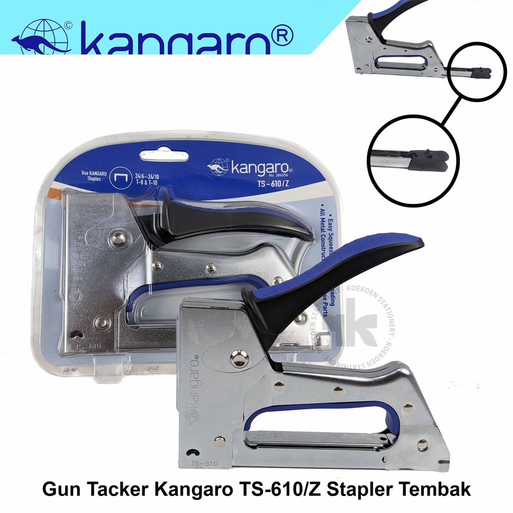 

Kangaro Guntacker Stapler Tembak TS-610/Z (T-8 / T-10) (No 3) 24/6 Silver Handle Biru