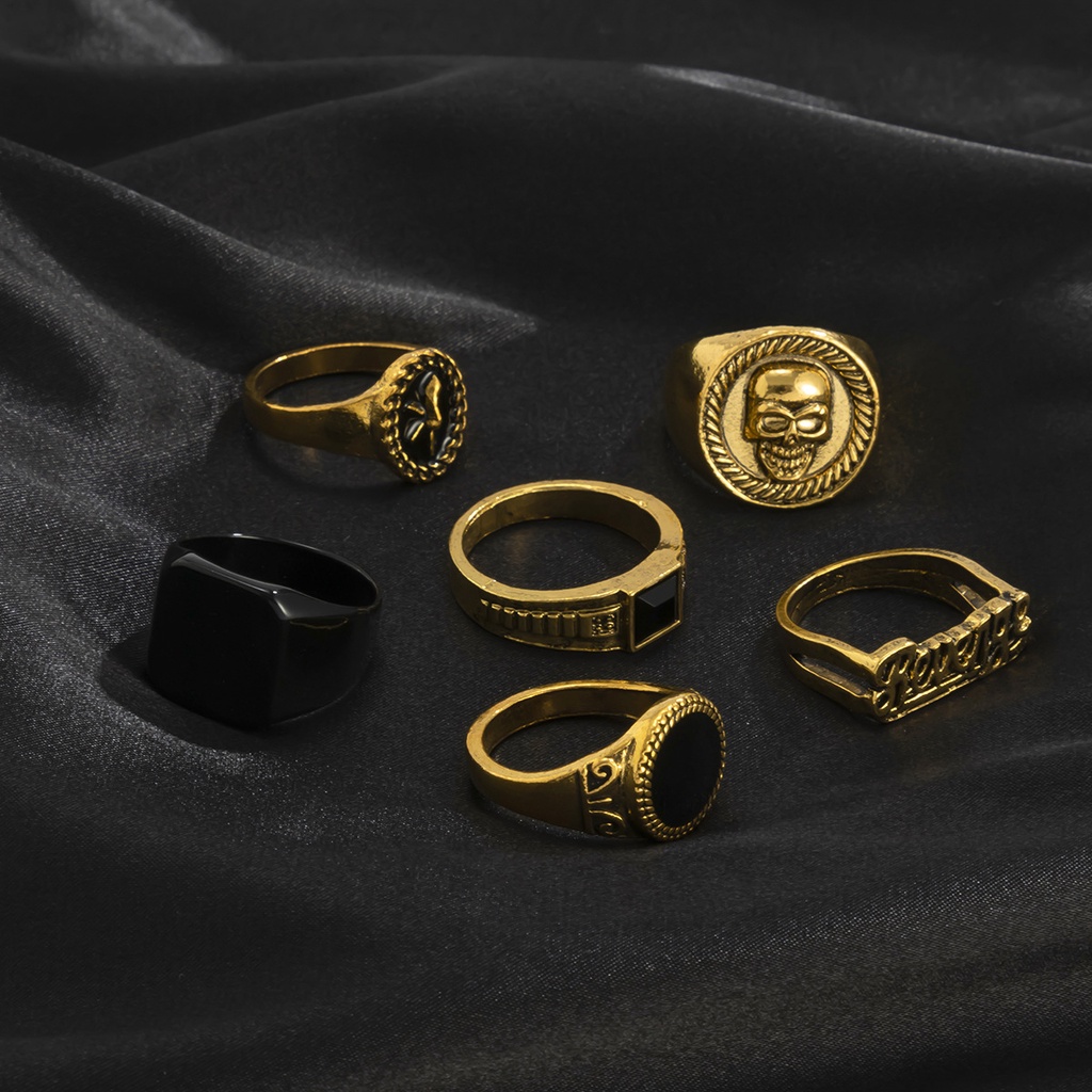 Geometris Kristal Set Cincin Untuk Pria Gothic Punk Vintage Tengkorak Kerangka Ular Kupu-Kupu Malaikat Rings Perhiasan Hadiah Pesta