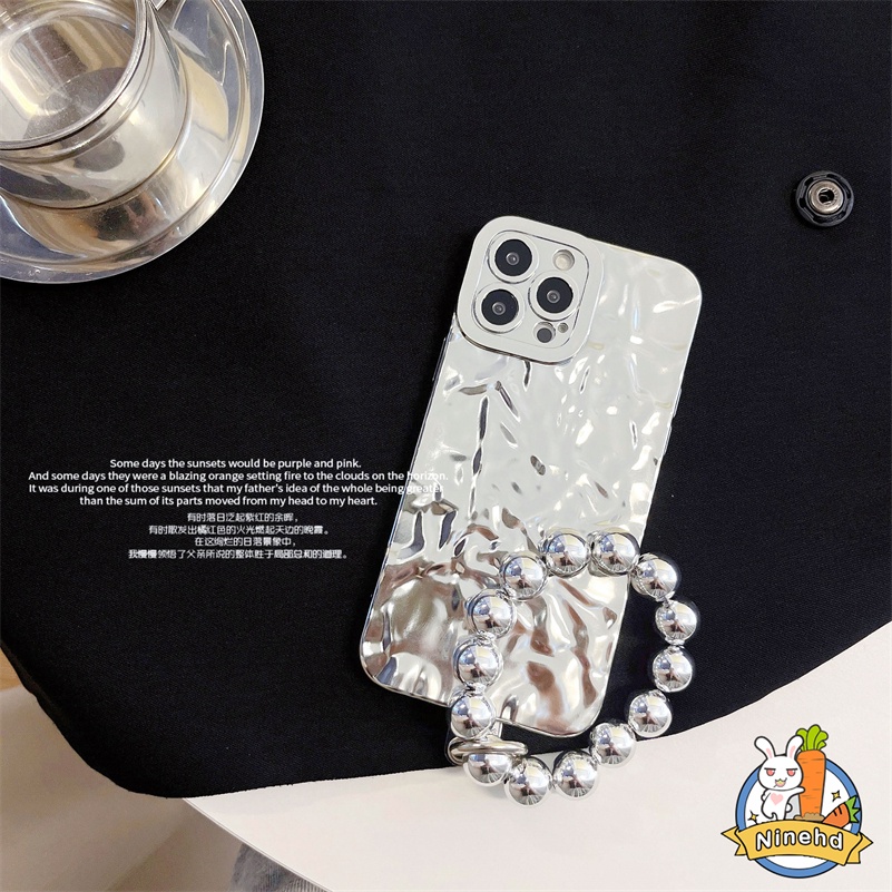 Xiaomi Redmi Note11 11s 10s 10s 9 9s Pro Redmi 12C A1 A1+10C 10A 10 9 9A 9C 9T Mewah 3D Plating Electroplated Silver Lipit Mutiara Tali Pergelangan Tangan Casing Ponsel Hard Case Tahan Guncangan