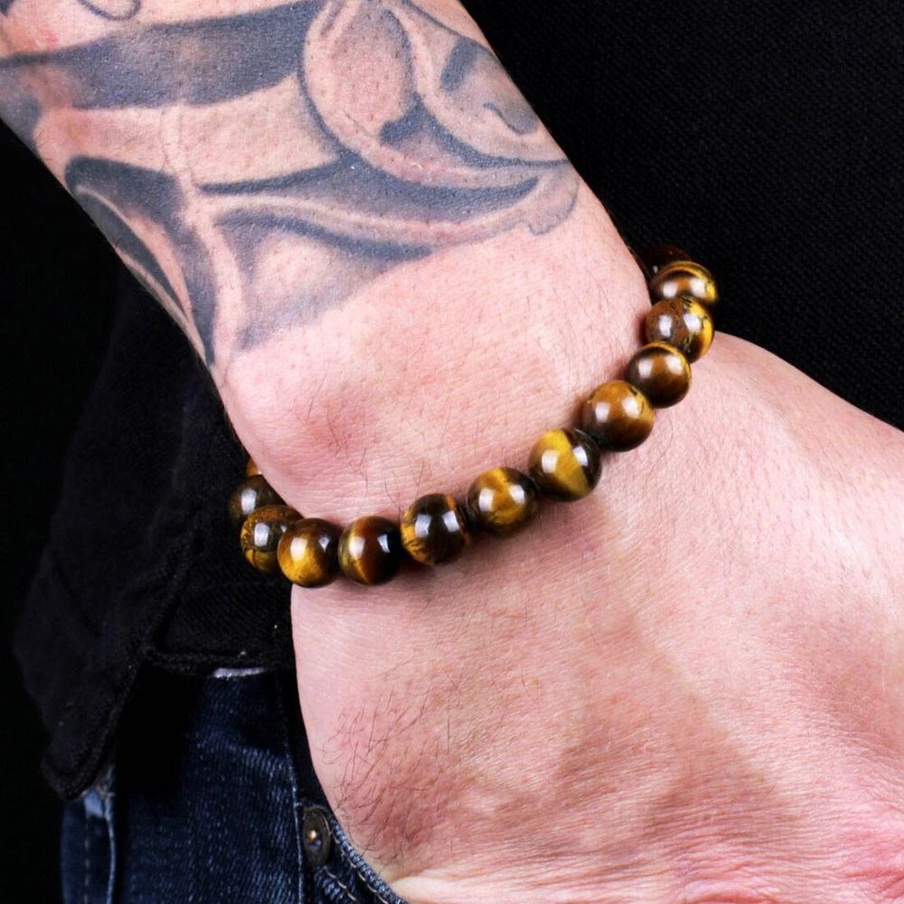 Gelang Persahabatan Batu Tiger Eye Alami Aksesoris Perhiasan Manik-Manik Gelang Peregangan Yang Dapat Disesuaikan Gelang Pribadi Wanita Pesona Pasangan Gelang Unisex Yoga Gelang Pria