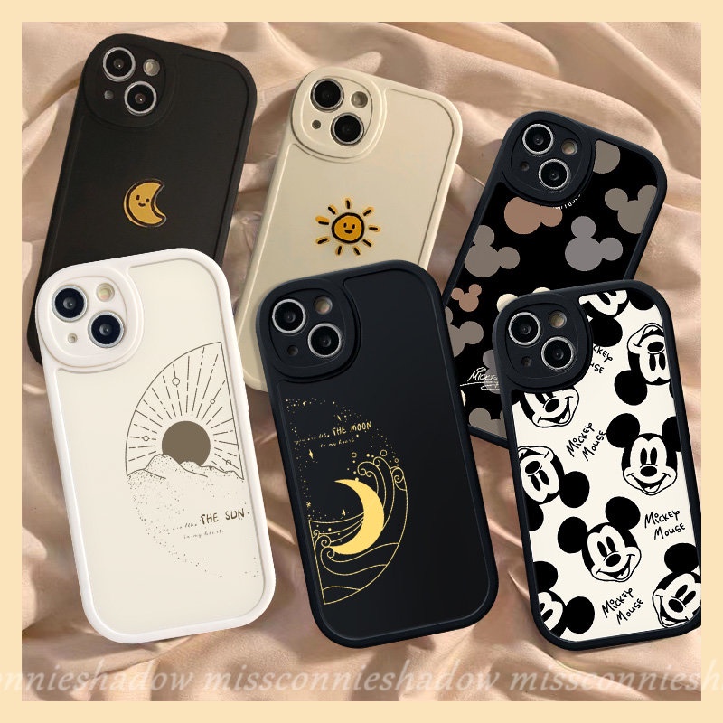 Fashion Pasangan Matahari Indah Bulan Case Untuk Redmi A1 9C 12C 10A 9A 9 9C NFC Note8 9 11 11S Kartun Sederhana Indah Disney Mickey Mouse Lembut TPU Penutup Belakang