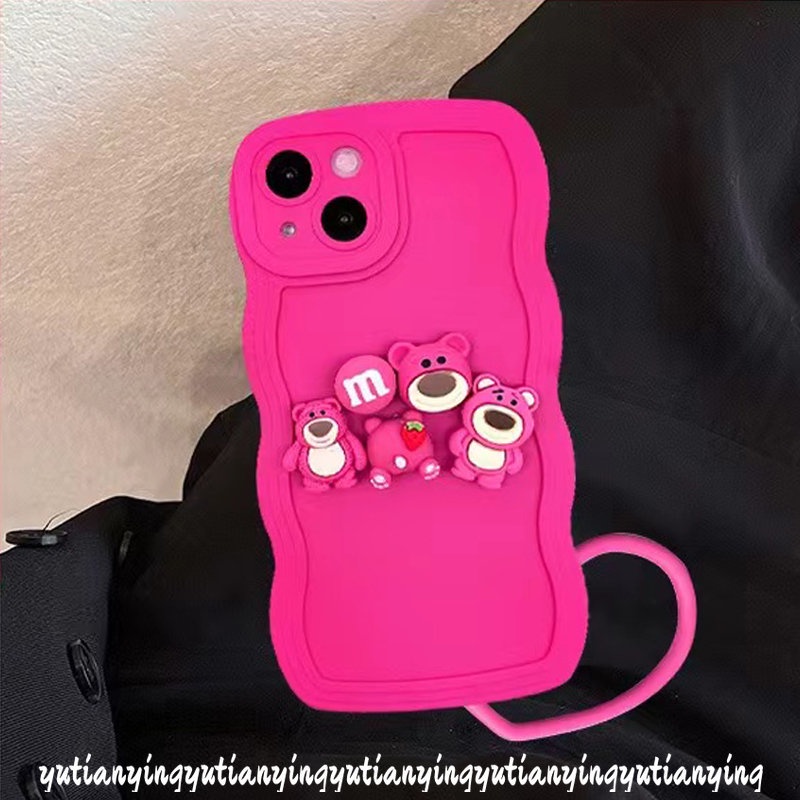 Shockproof Simple Wave Edge Bead Bracelet Case Compatible for IPhone 7 6s 8 6 Plus XR XS X MAX 11 13 12 14 Pro Max SE 2020 3D Cute Lotso Decor Soft Back Case with Heart Bracelet