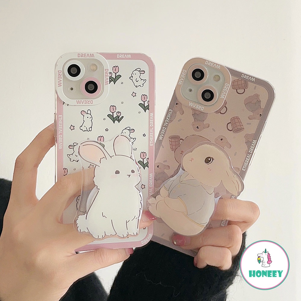 Lovely Rabbit Holder Phone Case Compatible for iPhone 14 13 12 Pro 11 Pro Max Case iPhone 11 XR XS MAX 7Plus 8Plus Soft TPU Shockproof Back Cover