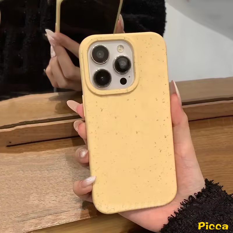 IPHONE Ins Mewah Casing Tekstur Jerami Kompatibel Untuk Iphone6 6S 7 8 Plus XR 11 14 13 12 Pro MAX X XS MAX 7Plus SE 2020warna Solid Sederhana Case Lembut Tpu Degradable Cover