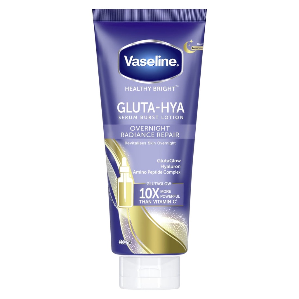 Buy Vaseline Gluta Hya Flawless Bright 330ml, Dewy Radiance 330ml and Overnight 330ml FREE Bag