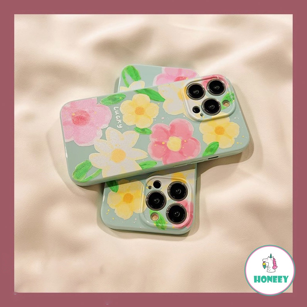 Oil Painting Water Blue Pink Flower Phone Case Compatible for iPhone 14 Pro 13 12 11 Pro Max 14Plus SE TPU Case Cover