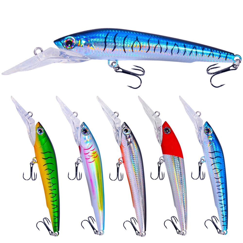 Hengjia Baru 1Pcs 24cm /100g Kedalaman Menyelam Swimbait Tenggelam Ikan Kecil 3D Mata Laser Troli Memancing Umpan Crankbait Air Asin Memancing Umpan Laut Memancing Aksesoris