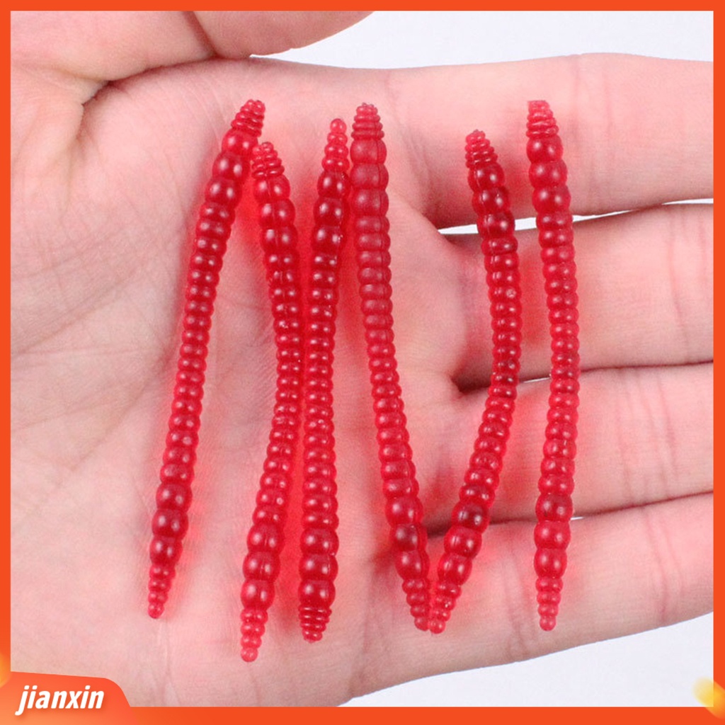 (In Stock) 50Pcs /Pack 6cm PVC Umpan Pancing Ultralight Tahan Aus Desain Neon Umpan Cacing Tanah Fishing Tackle