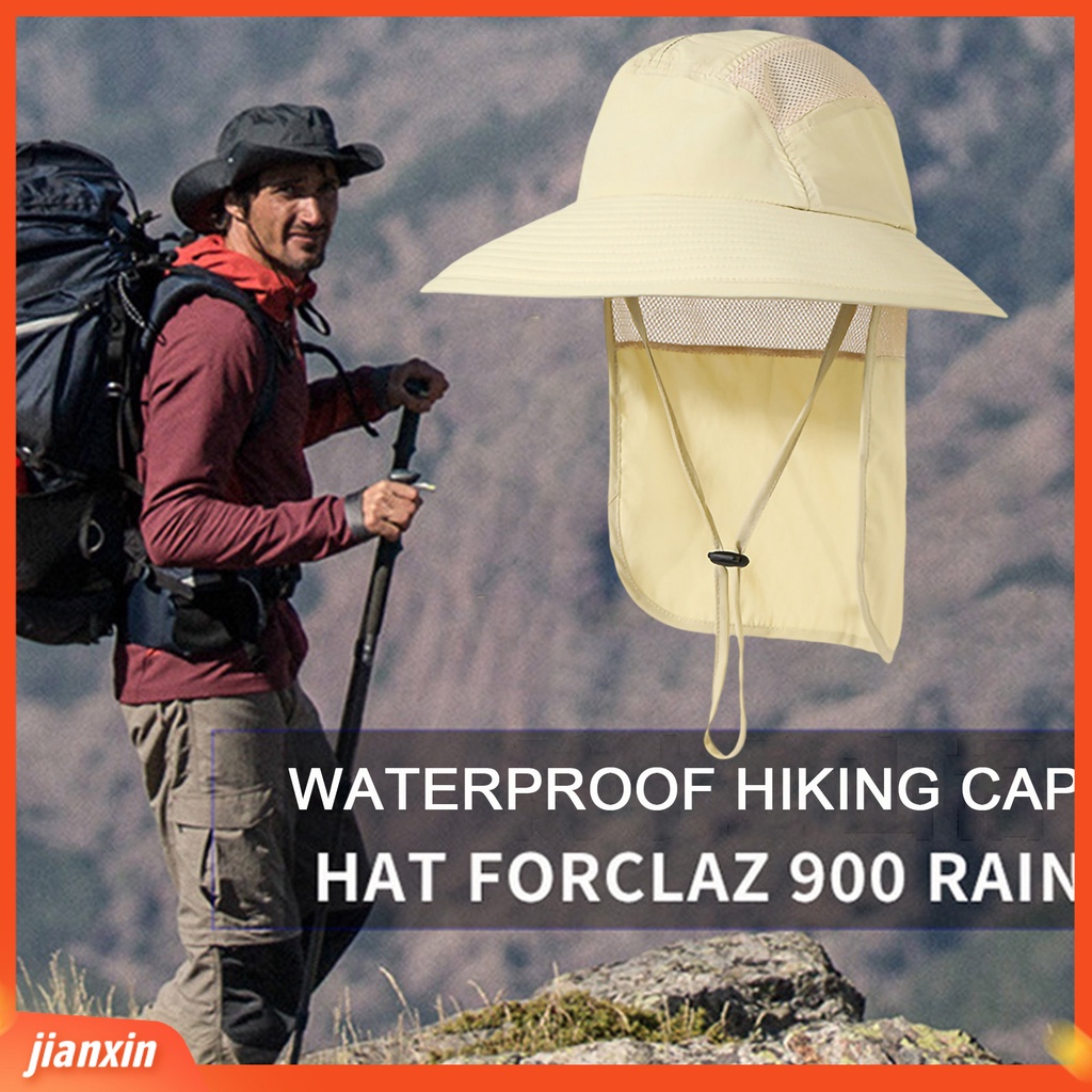 (In Stock) Unisex Topi Matahari Pinggiran Lebar Mesh Bernapas Adjustable Tahan UV Lipat Blok UV Nilon Outdoor Camping Memancing Topi Matahari Dengan Flap Leher Untuk Pria