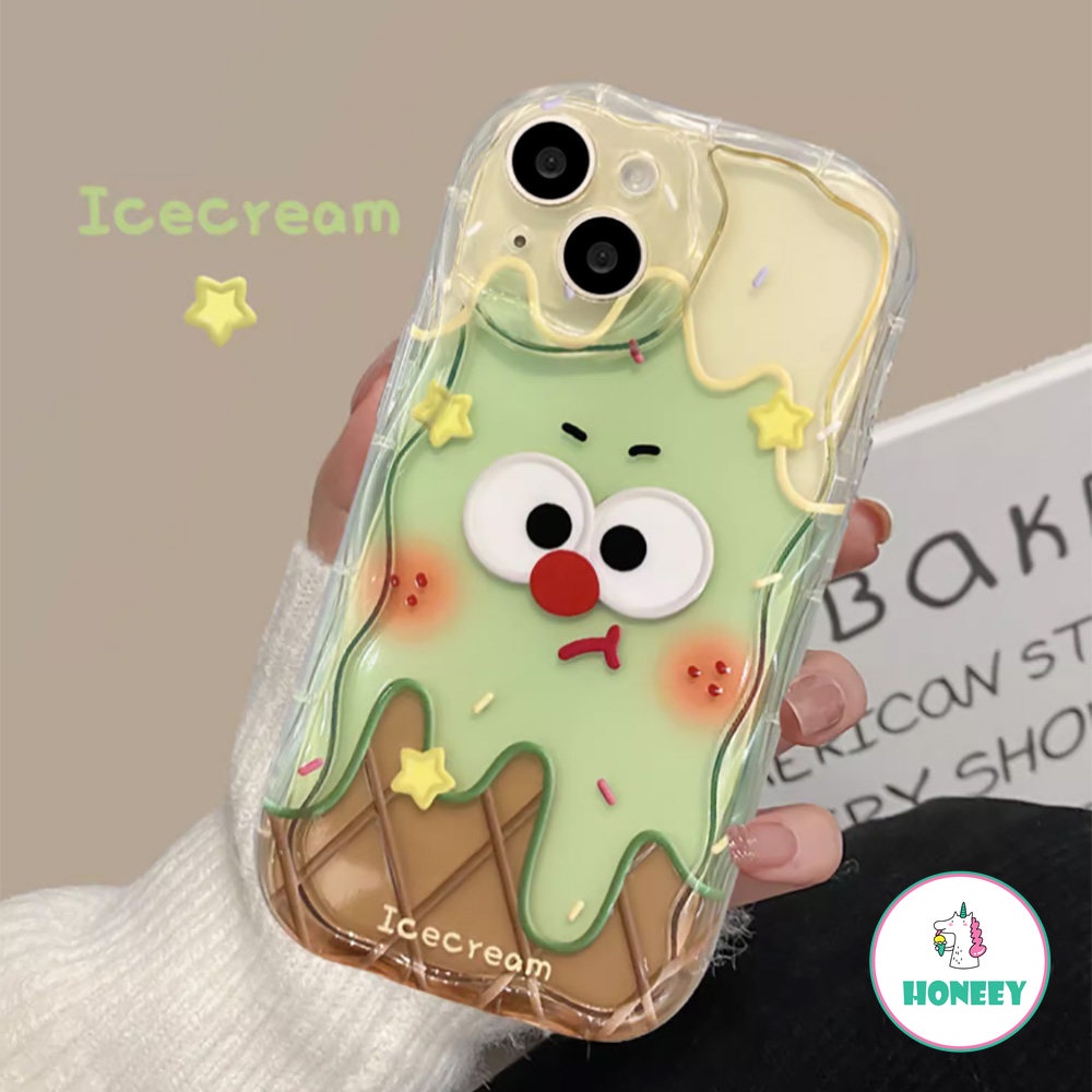 IPHONE Korea Lucu Smiley Ice Cream Transparan Soft Phone Case Kompatibel Untuk Iphone11 14Pro Max12 Pro 13 Pro Bening Silikon Cover