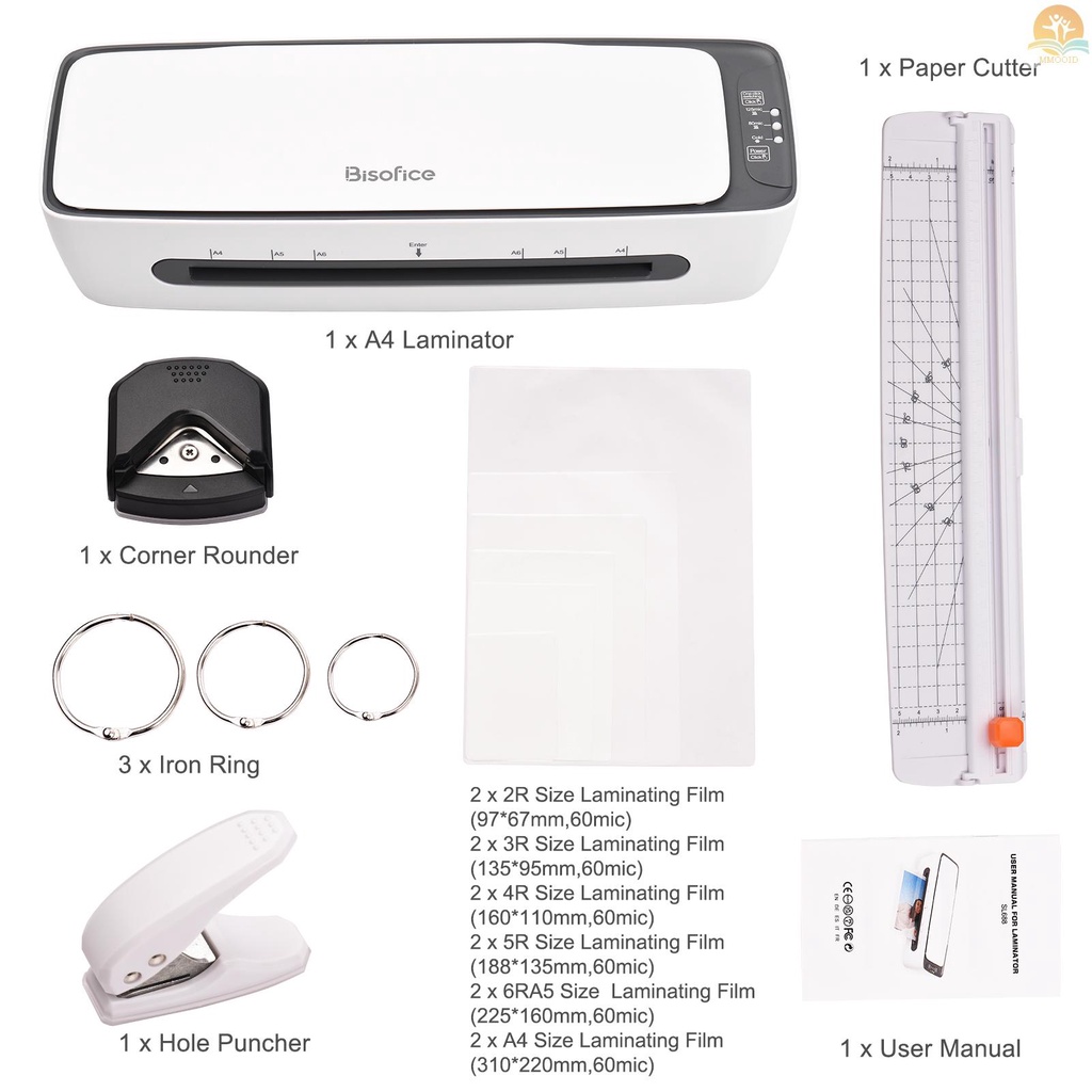 In Stock Bisofice SL688 Set Mesin Laminator Desktop Ukuran A4 Laminasi Panas Dan Dingin Multifungsi 2si Rol Lebar 9inci Max Dengan Pemotong Kertas Trimmer Rounder Lubang Punc