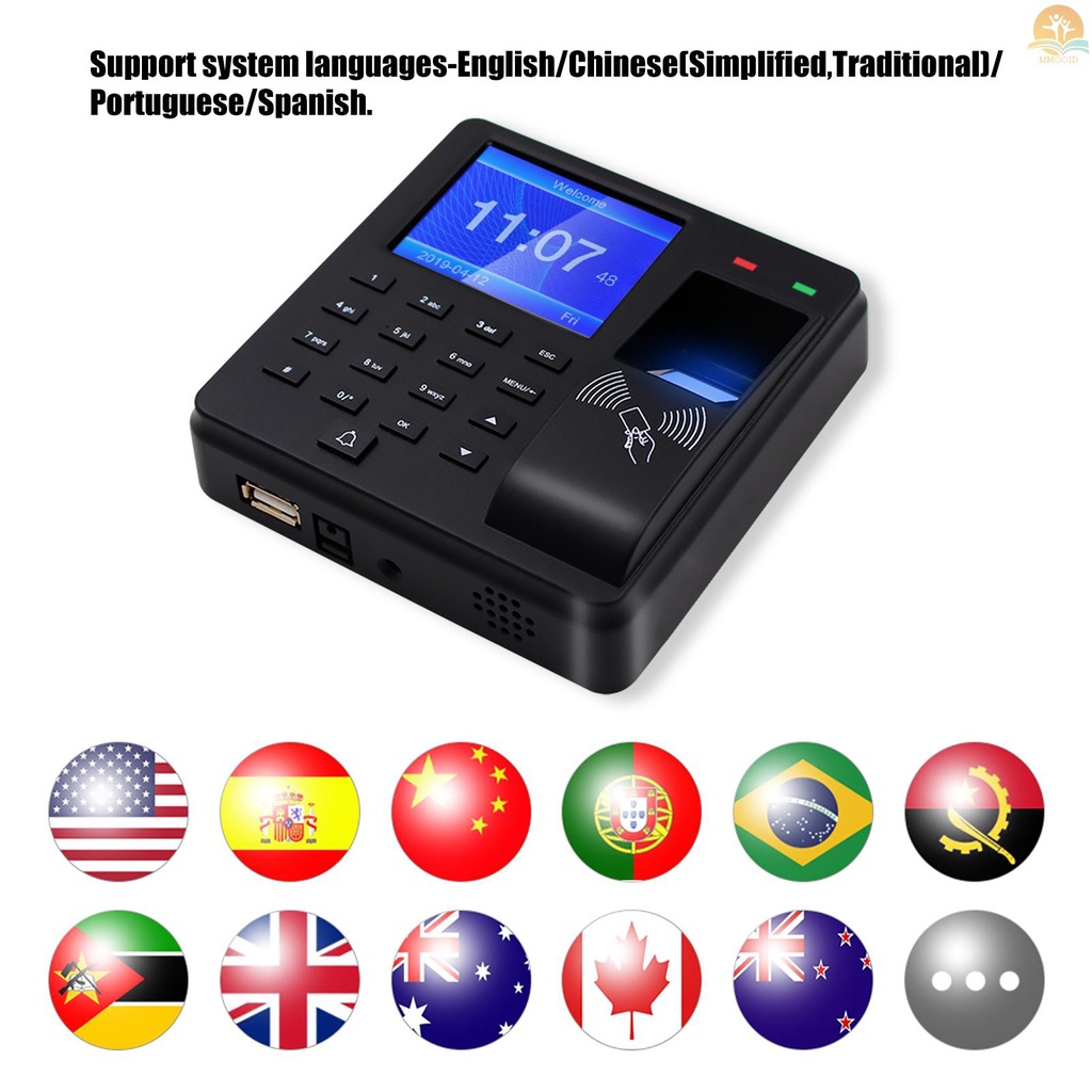 In Stock Mesin Absensi Kontrol Akses Fingerprint /Password/ ID Card Recognition Time Clock Dengan Layar Display 2.4 Inch Perekam Cek-in Recorder Multi Bahasa Dukungan