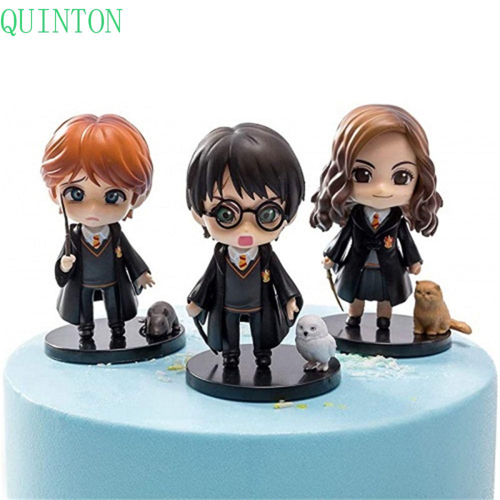 QUINTON Harried Potter Action Figure Hadiah Anak Mainan PVC Versi Patung Q Dekorasi Desktop Ornamen Hadiah Hermione Ron Hedwig