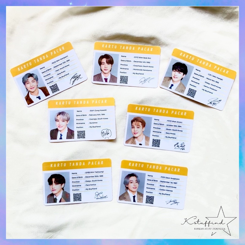 BTS KTP KARTU TANDA PACAR EDITION BOYFRIEND CARD MURAH BF KARTU PC PHOTOCARD NAMJOON RM JIN SEOKJIN 