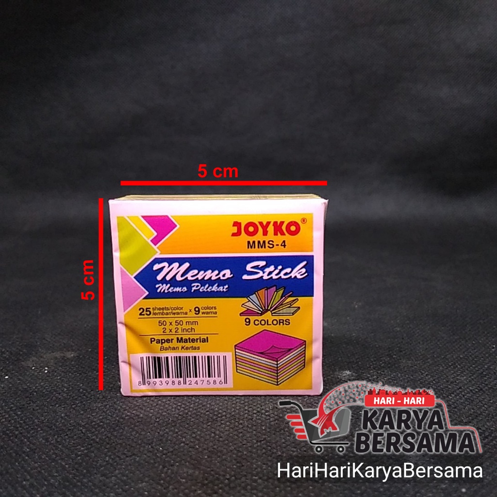 

JOYKO MEMO STICK MMS-4 MEMO PELEKAT PAPER METERIAL ISI 25'S X 9 COLORS