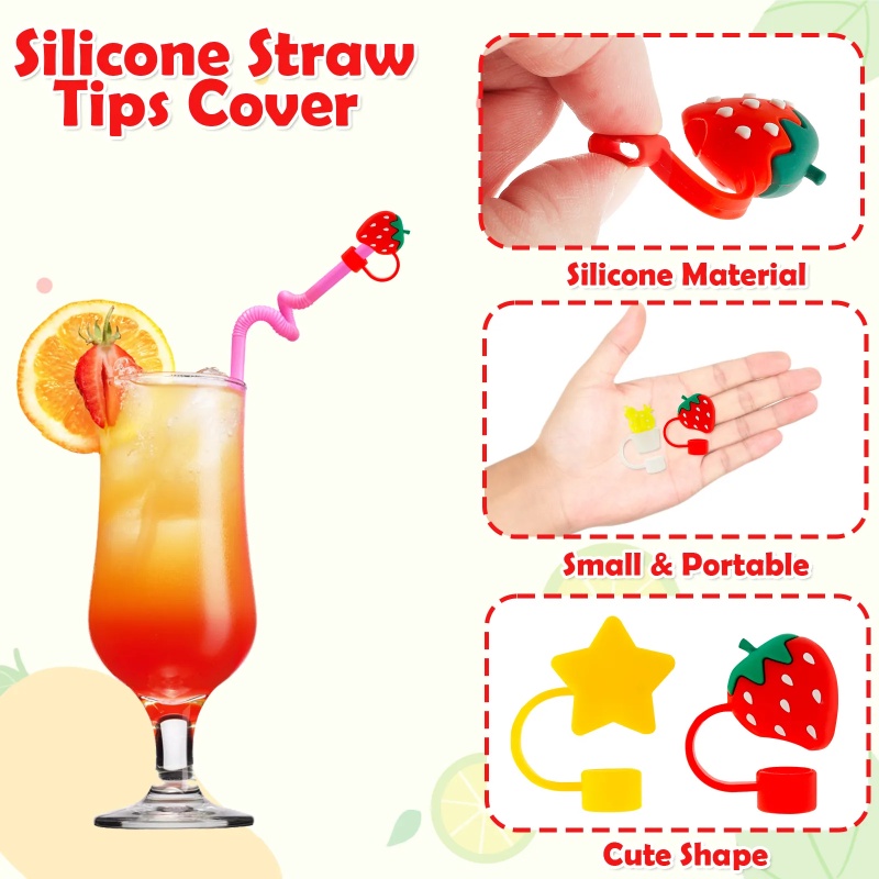 Reusable Drinking Straw Tip Lid/Creative Straw Cover Cap Alat Penyegel Sedotan/Straw Tips Drinking Dust Cap/Straw Tip Covers Cup Accessories/Penutup Colokan Anti Cipratan Silikon