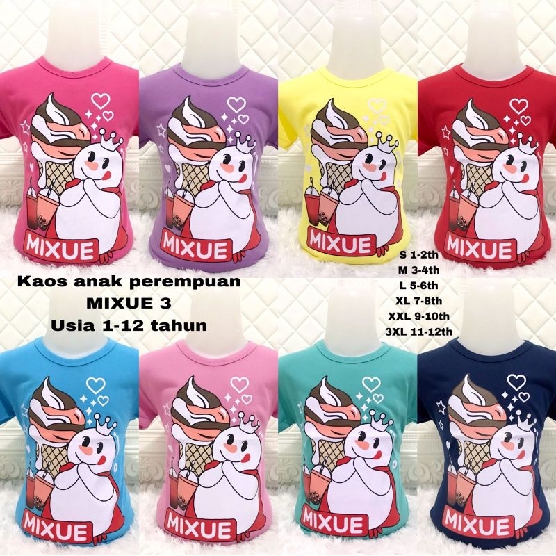 KAOS ANAK PEREMPUAN MIXUE 3 LENGAN PENDEK USIA 1-12 TAHUN // BAJU ANAK CEWEK