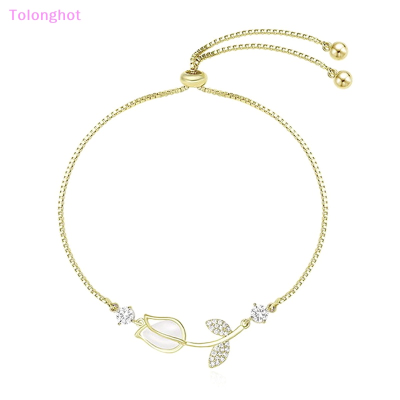 Tolonghot&gt; Korea Cahaya Gelang Bunga Tulip Untuk Wanita Zirkon Mengkilap Opal Mutiara Manik-Manik Mawar Adjustable Pesona Gelang Perhiasan Trendi well