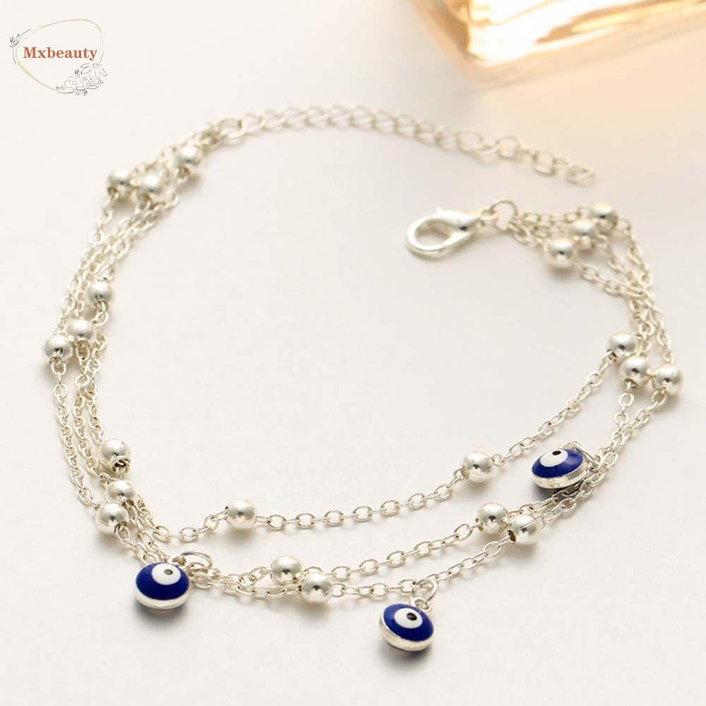 MXBEAUTY Gelang Kaki Bohemian Sederhana Perhiasan Kaki Biru Evil Eye Pendant Vintage Perhiasan Wanita