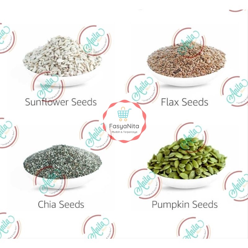 

ORGANIC CHIA SEEDS - CHIASEED - FLAX SUNFLOWER PUMPKIN BASIL SEED Biji Bunga Matahari Labu Selasih