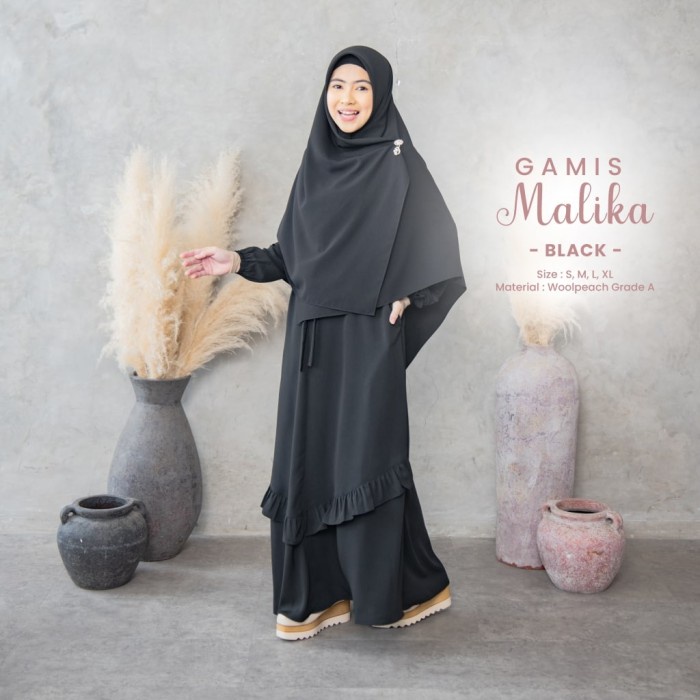 Promo New Style Gamis polos Malika hijab hayuri(gamis only) - Hitam, XL