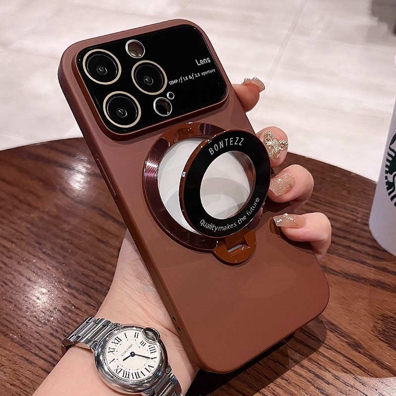 Luxury Bracket Case Untuk iPhone 14 Pro 13 11 12 Pro Max 14Plus Pelindung Kamera Lubang Logo Magnetic charging Stand Holder Cover