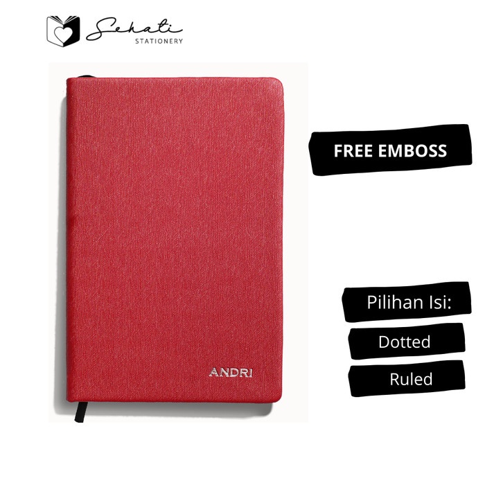 

✨BISA COD✨ -SHT Leather Journal - Prada (Free Emboss) Notebook - Merah, dotted 100 gsm