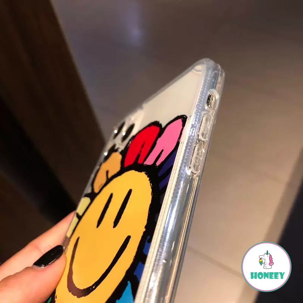 Casing Ponsel Smiley Bunga Warna-Warni Kompatibel Untuk iPhone 14 Pro Max13 12 11 Pro Max Xr Xs 7 8Plus Lembut TPU Transparan Sarung Hp